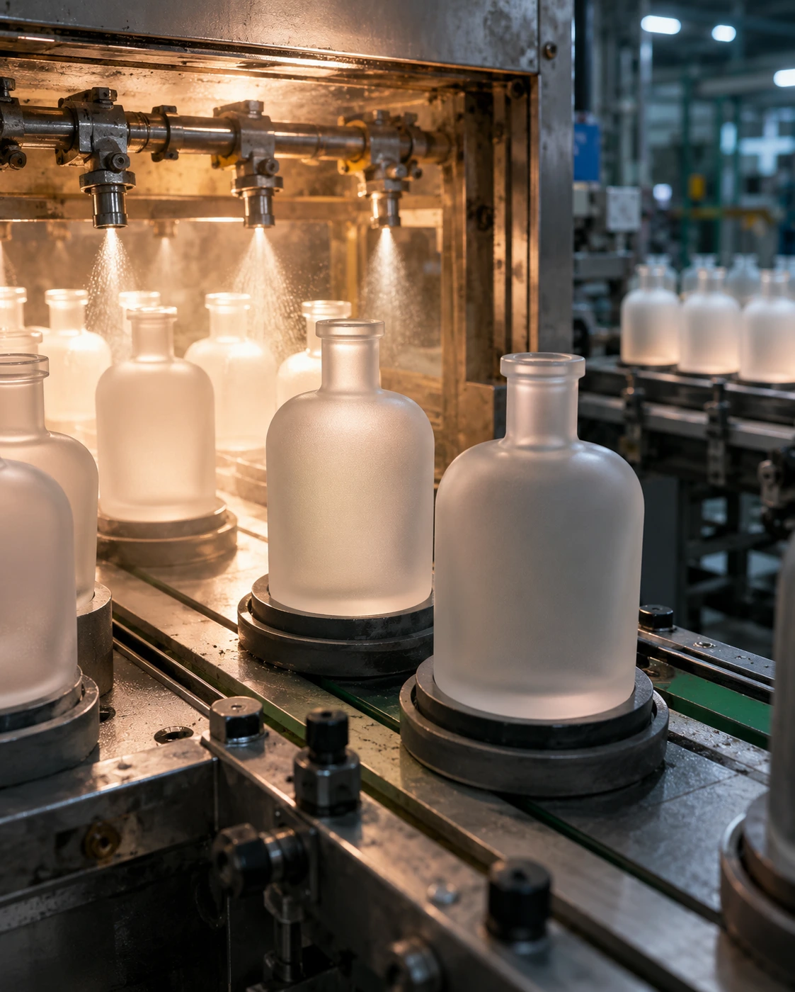 frosting process on glass bottle decoration