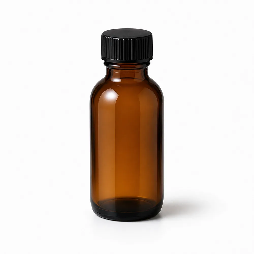 Amber Oral Liquid Glass Bottle with amber glass body and closure fit - closure detail