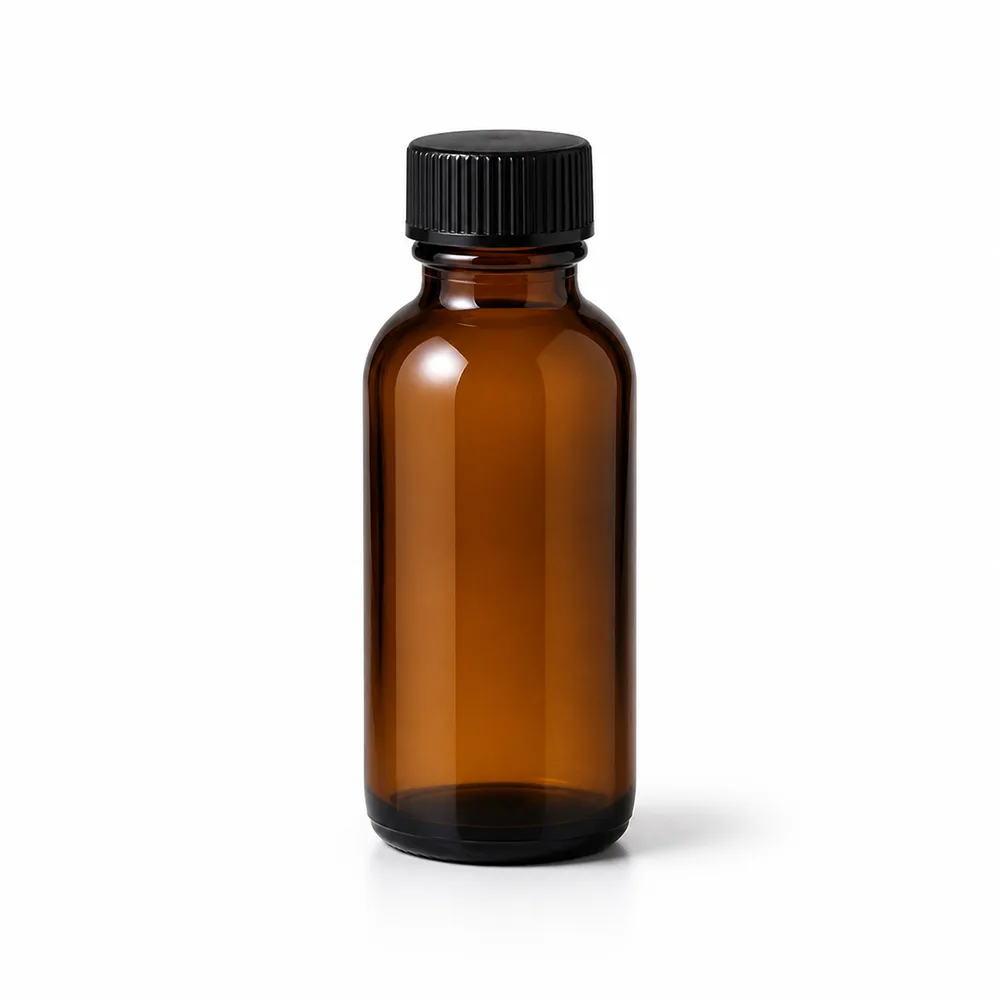 Amber Oral Liquid Glass Bottle with amber glass body and closure fit - decoration view