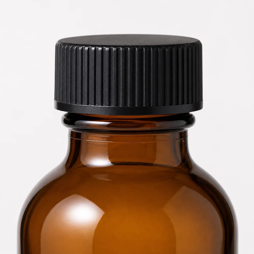Amber Pharmaceutical Glass Bottle with amber glass body and closure fit - packing view