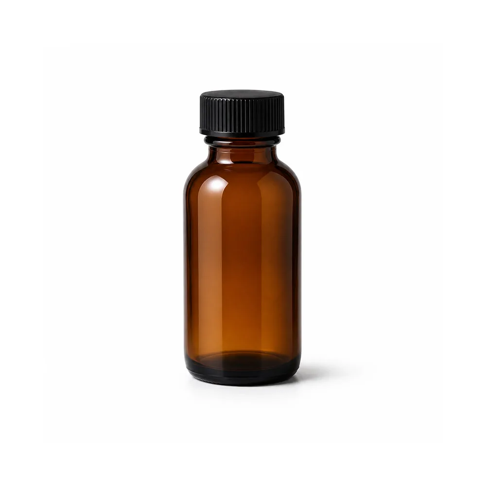Amber Pharmaceutical Glass Bottle with amber glass body and closure fit - decoration view