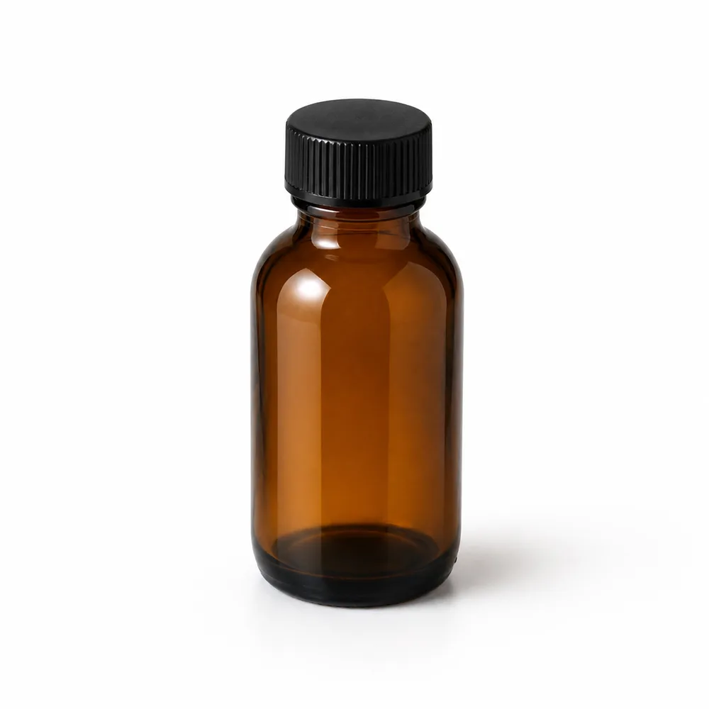 Amber Specialty Glass Bottle with amber glass body and closure fit - closure detail