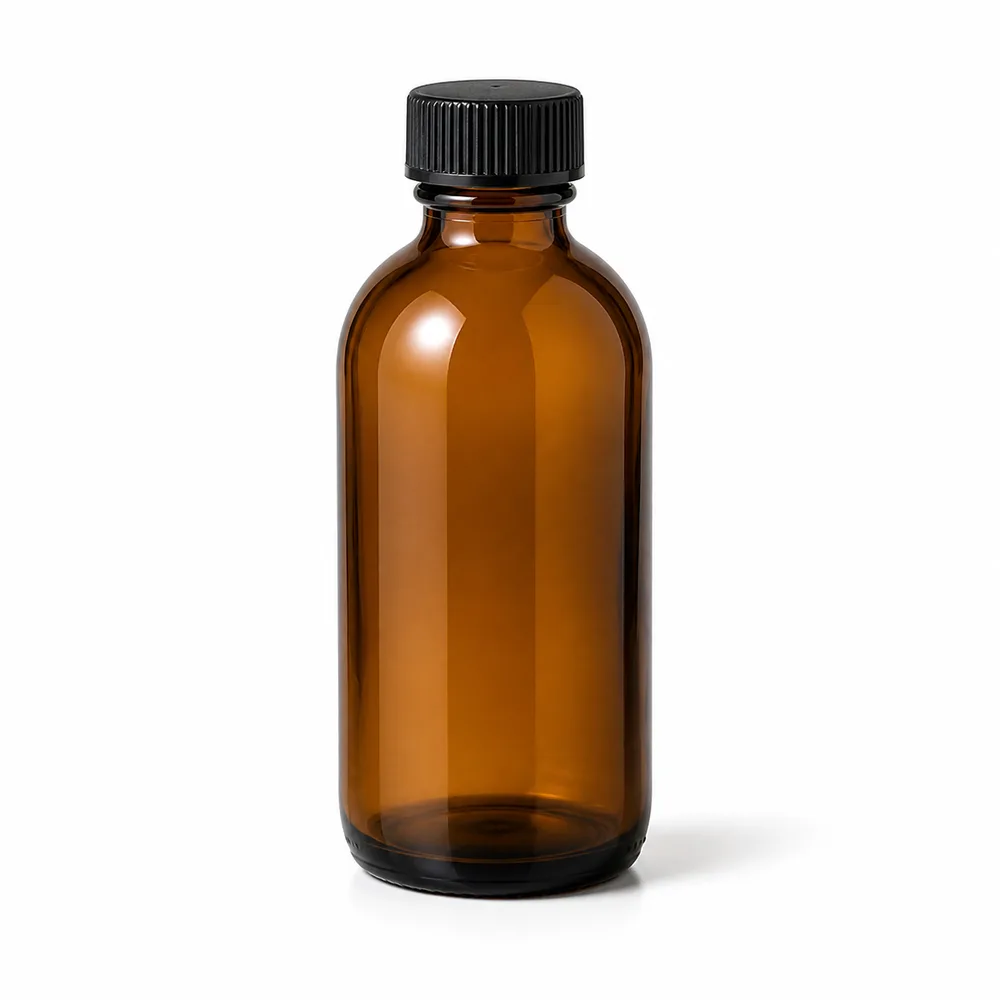 Amber Specialty Liquid Glass Bottle with amber glass body and closure fit - closure detail
