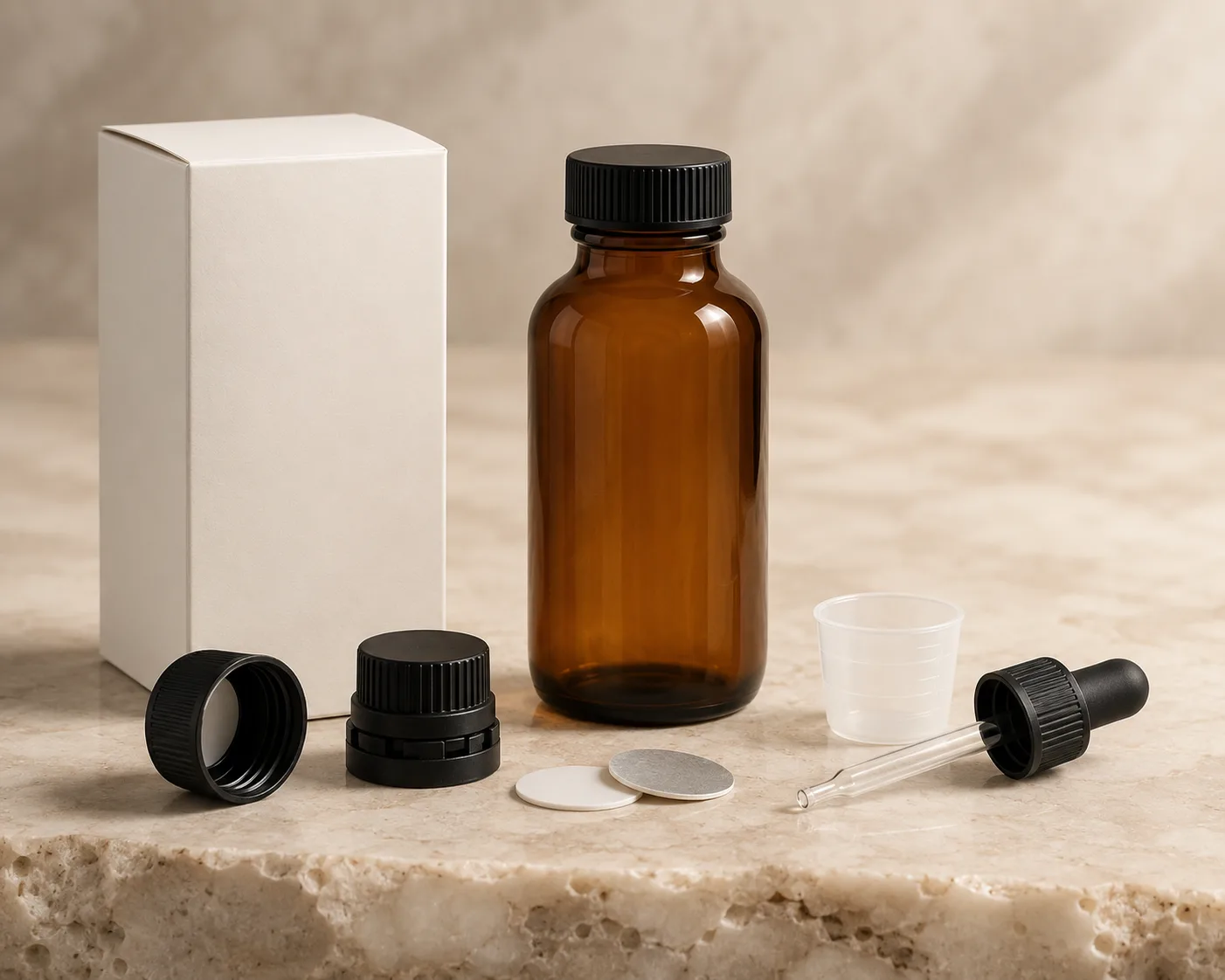 Amber Glass Apothecary Bottle in a secondary view highlighting the label area and amber glass color.