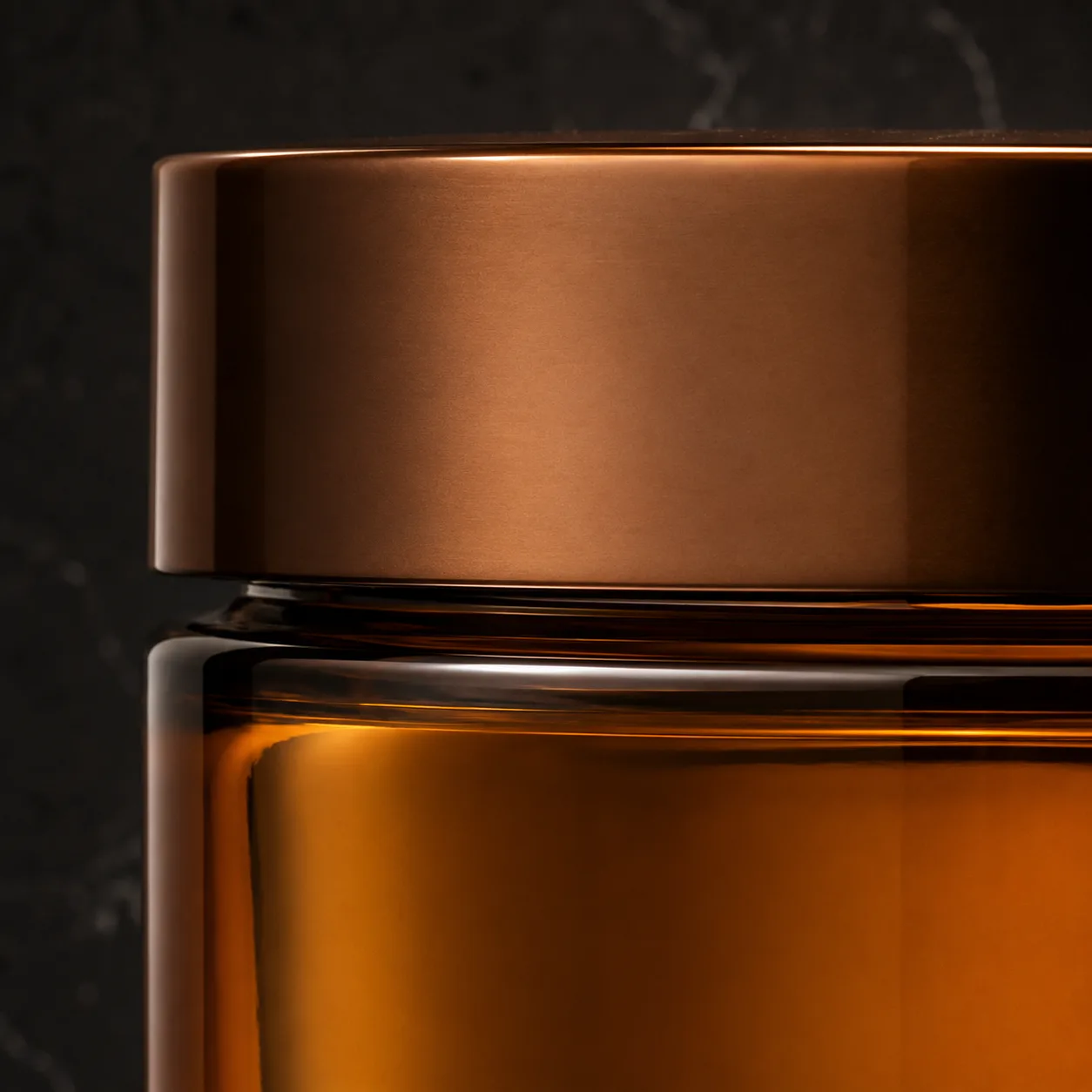 Close view of Amber Glass Cream Jar showing label area and print / coat / label