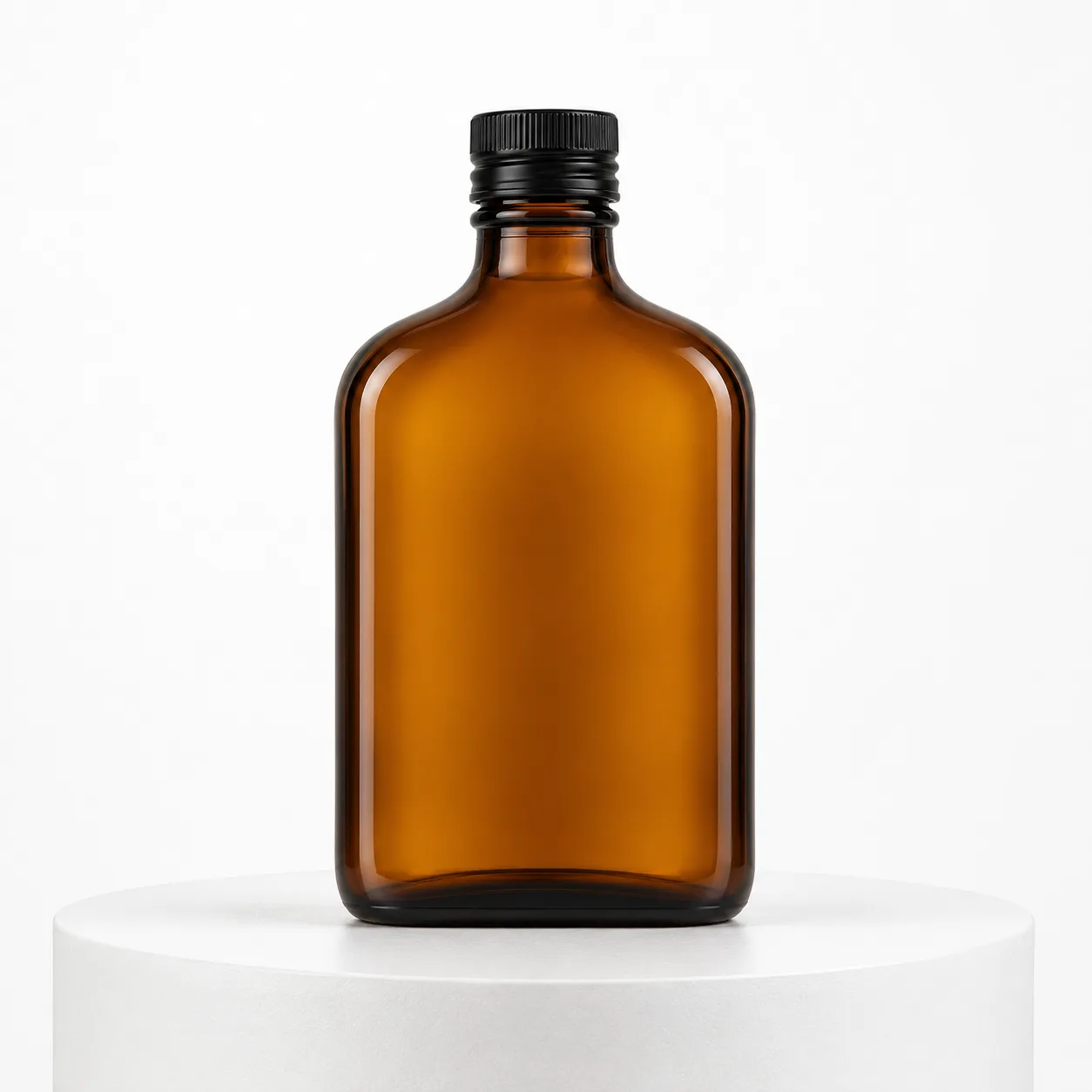 Amber Glass Flask Beverage Bottle front view with visible amber flask beverage bottle form