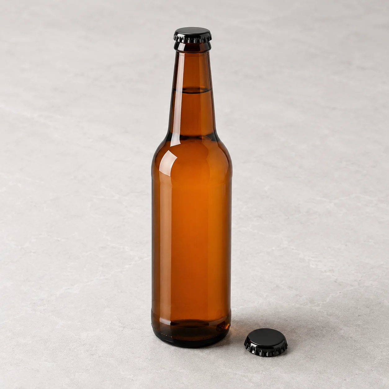 Angled side view of Amber Glass Kombucha Bottle showing the outer profile