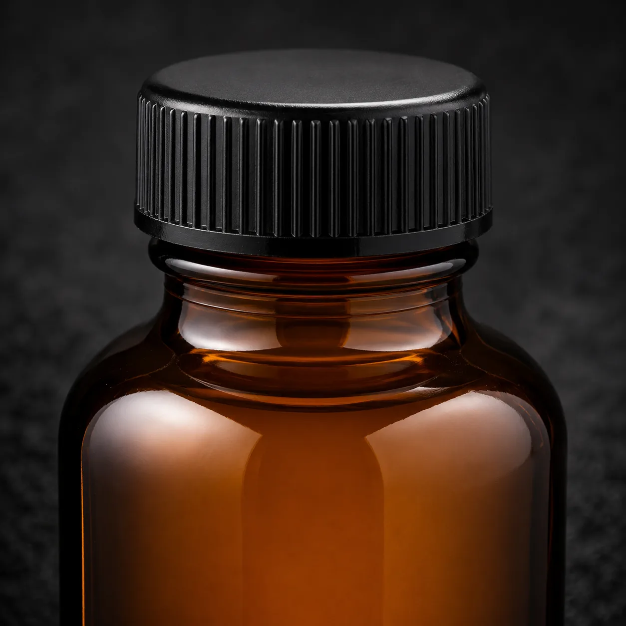 Close view of Amber Glass Reagent Bottle showing label area and print / coat / label