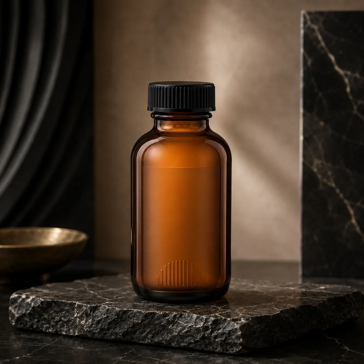Amber Glass Reagent Bottle closure, neck finish and base detail