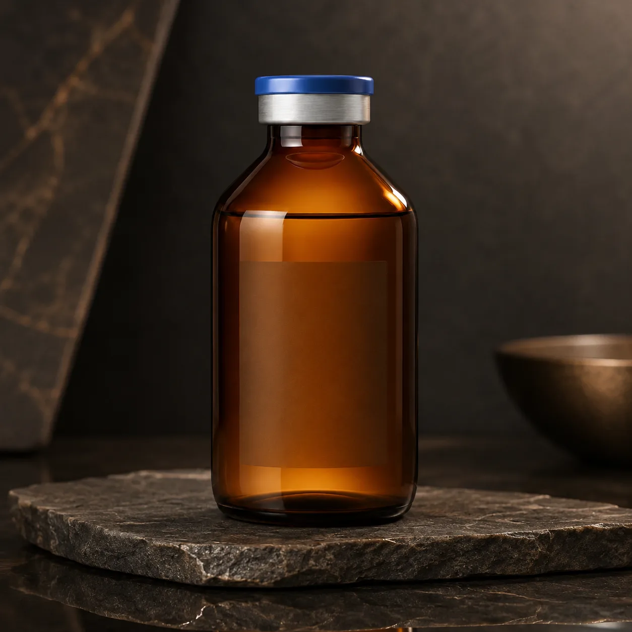 Amber Round-Shoulder Glass Bottle closure, neck finish and base detail