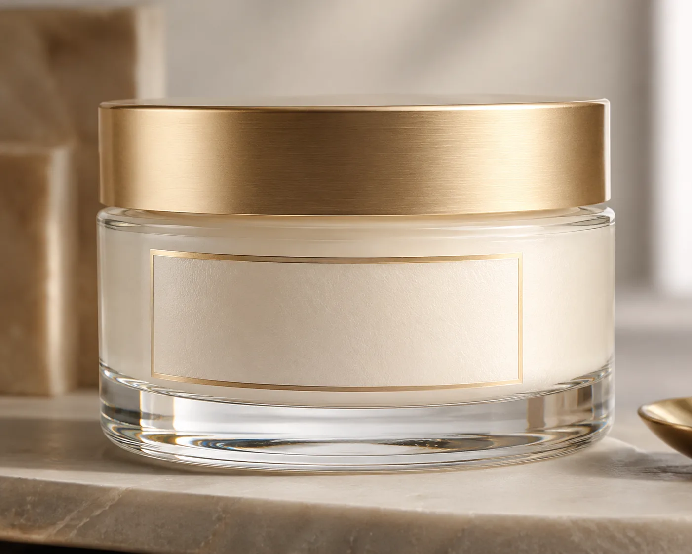 Glas-Body-Butter-Glas in einer koordinierten Hautpflegeverpackungspräsentation.