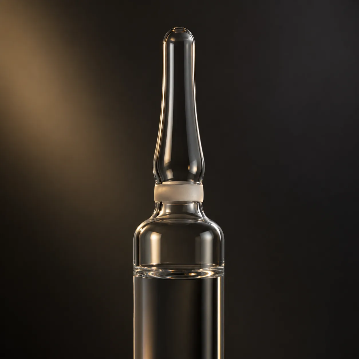 Close view of Glass Cosmetic Ampoule showing closure area and print / coat / label