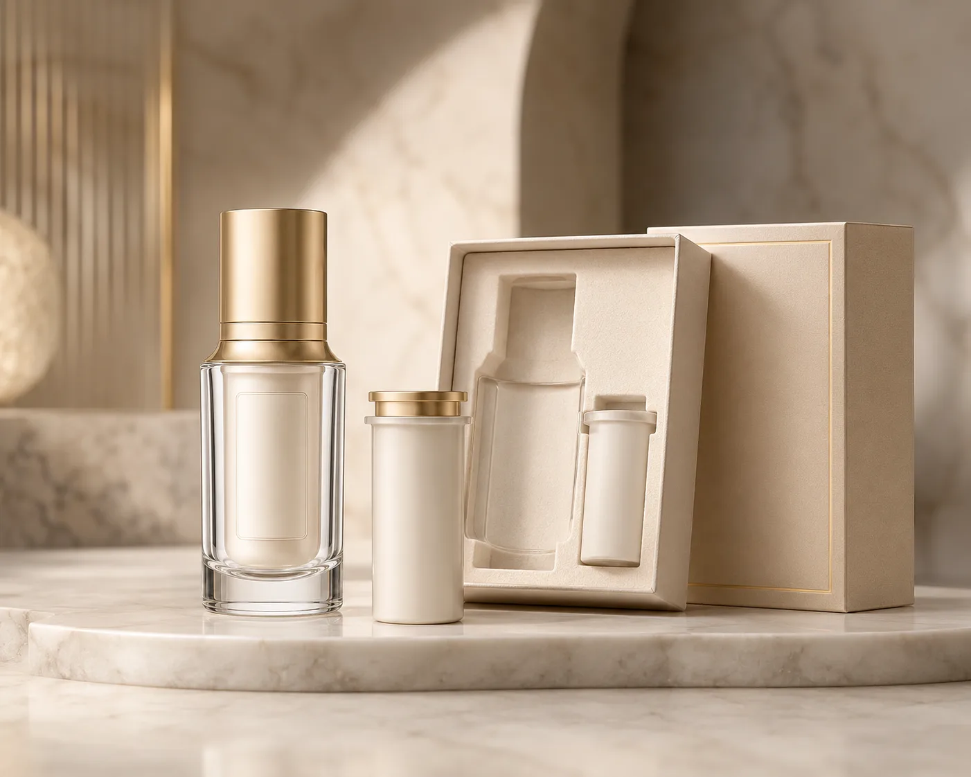 Close-up of Glass Cosmetic Bottle showing the surface and closure area.