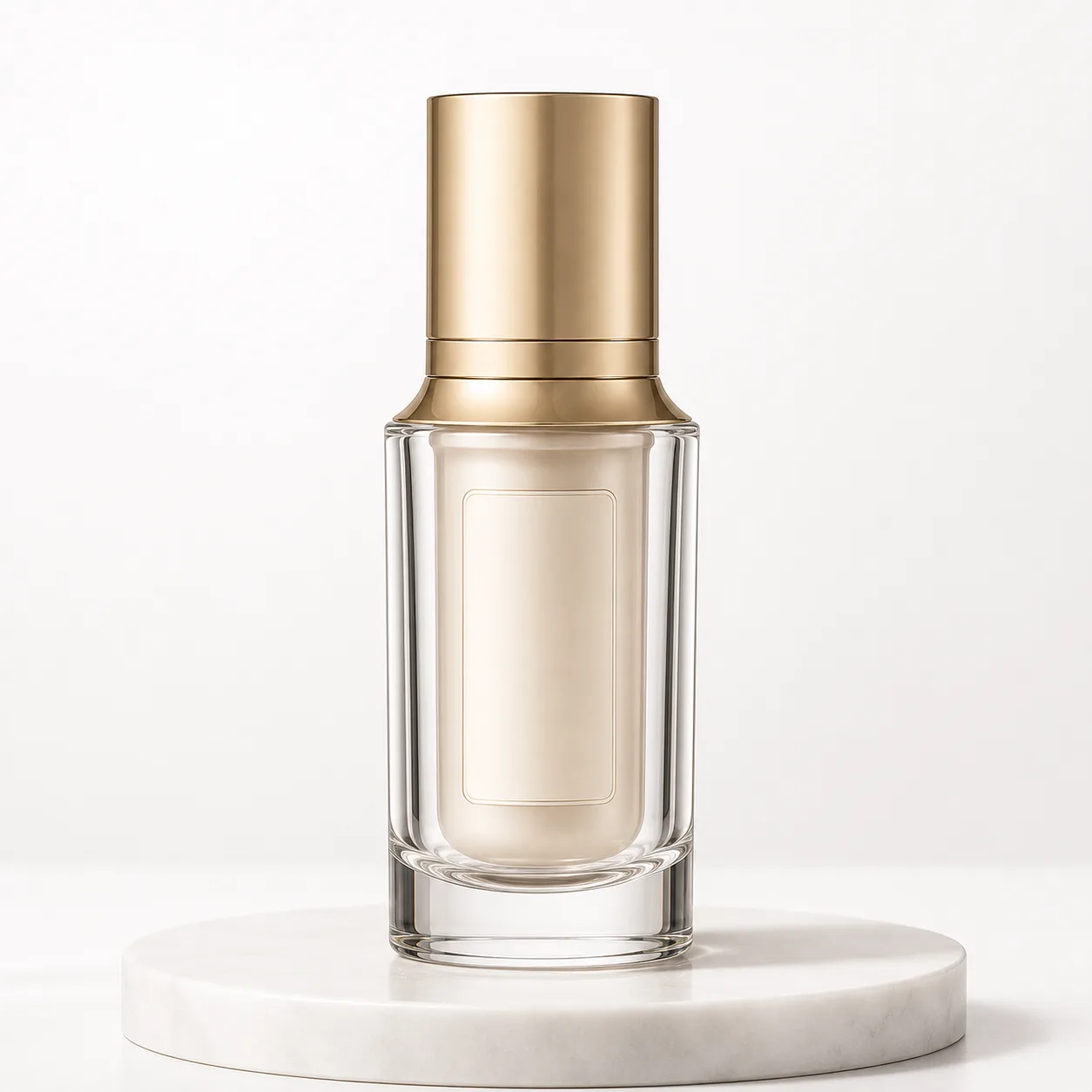 Glass Cosmetic Bottle front view with visible Cosmetic cosmetic bottle form