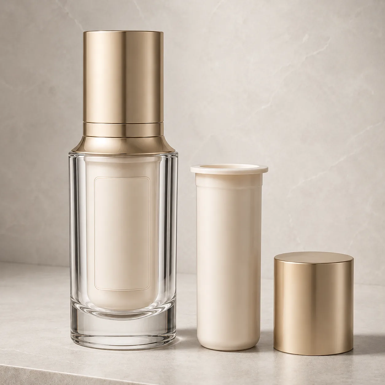 Angled side view of Glass Cosmetic Bottle showing the outer profile