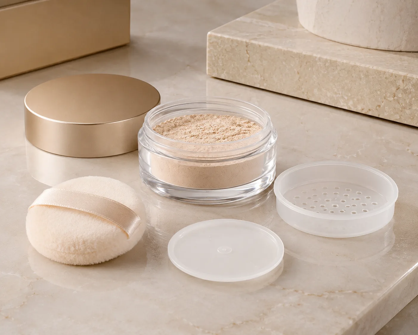 Glass Cosmetic Powder Jar shown from a secondary angle with the container profile visible.