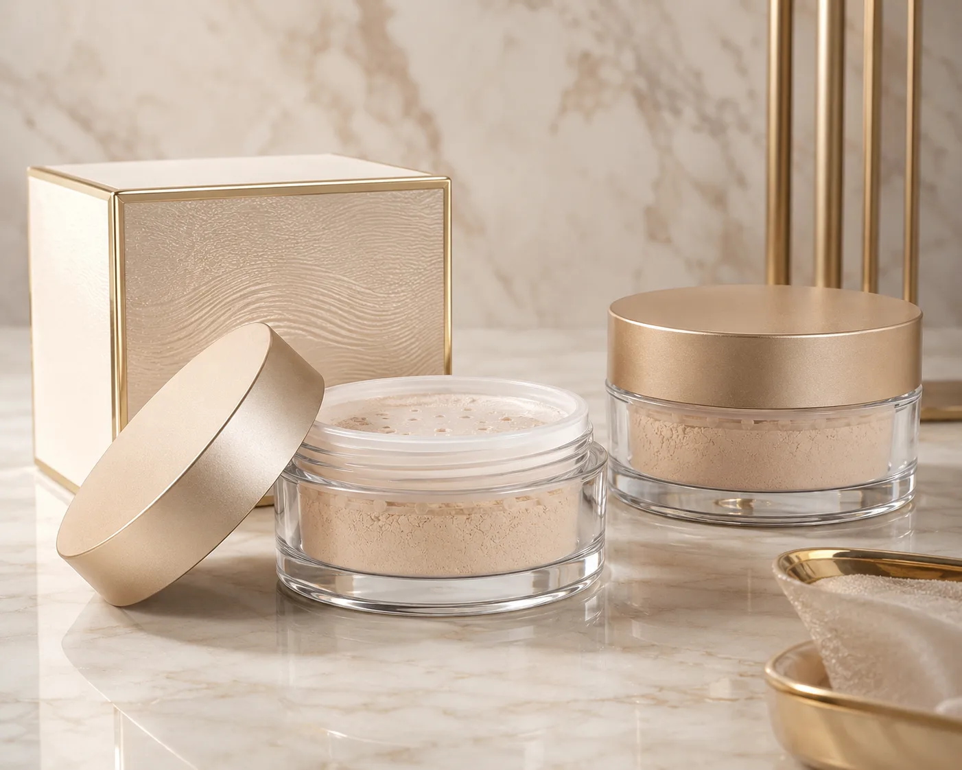 Close-up of Glass Cosmetic Powder Jar showing the surface and closure area.