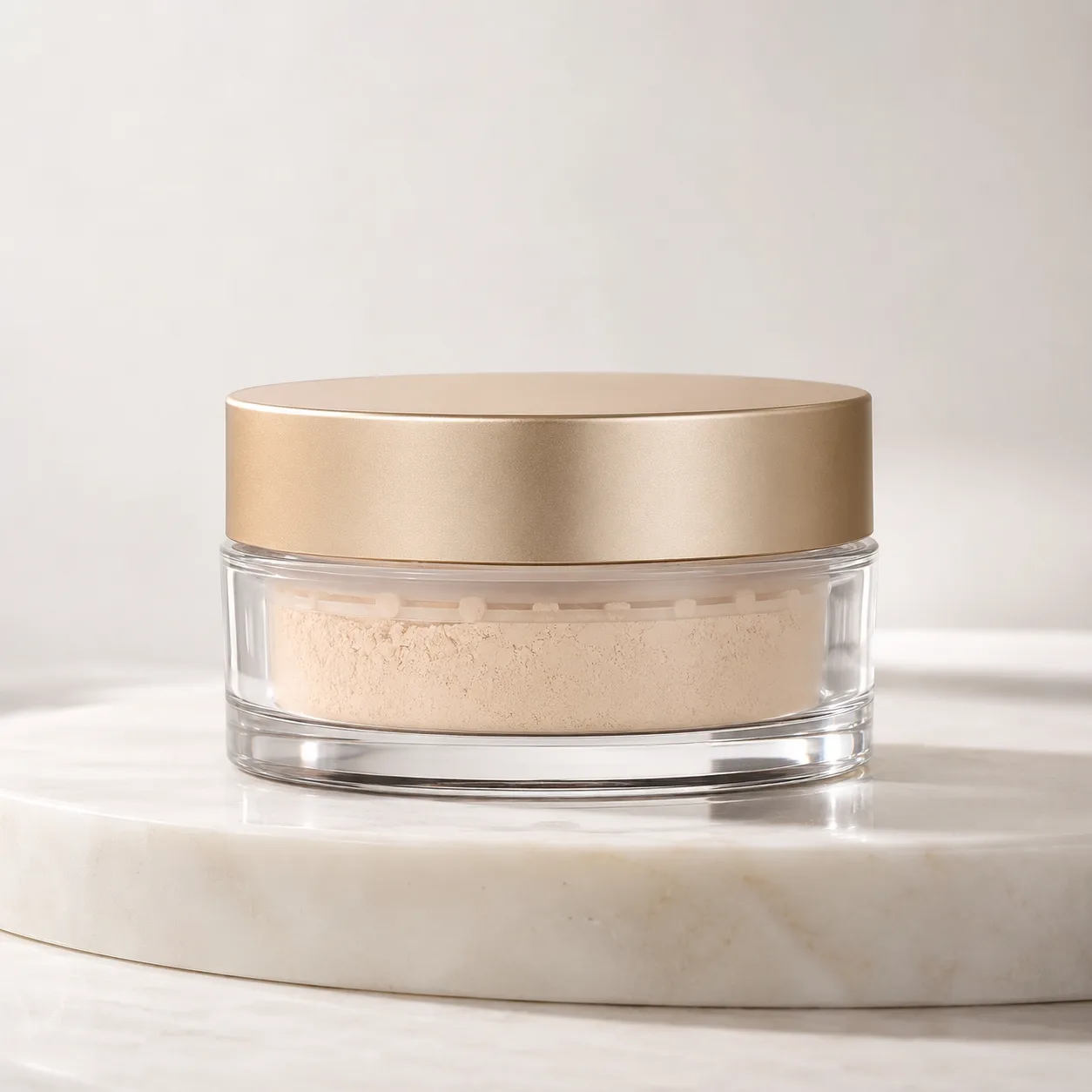 Glass Cosmetic Powder Jar front view with visible cosmetic powder jar body