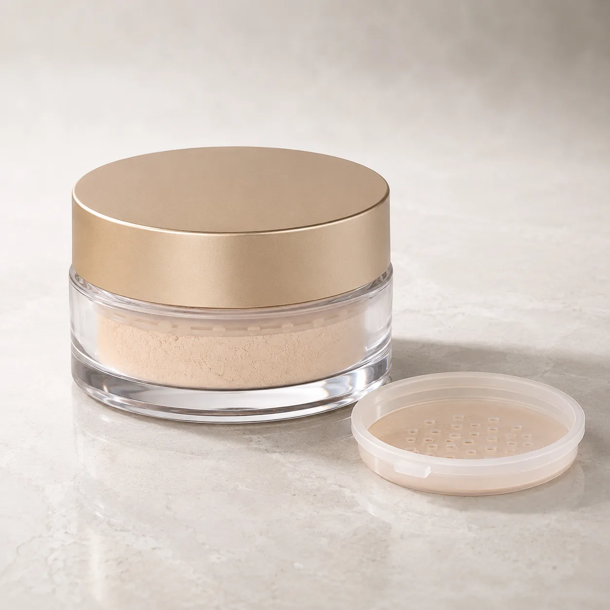 Angled side view of Glass Cosmetic Powder Jar showing the outer profile