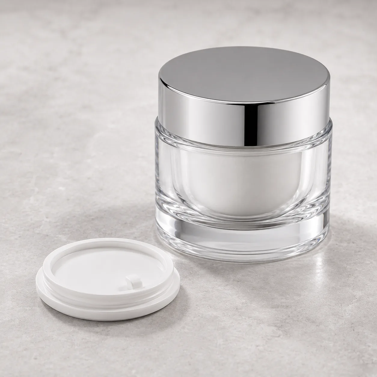 Angled side view of Glass Cream Jar showing the outer profile