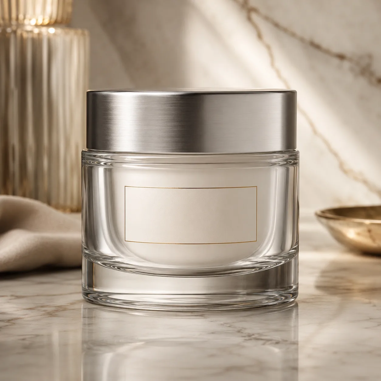 Detail view of Glass Cream Jar showing lid matched to selected jar model