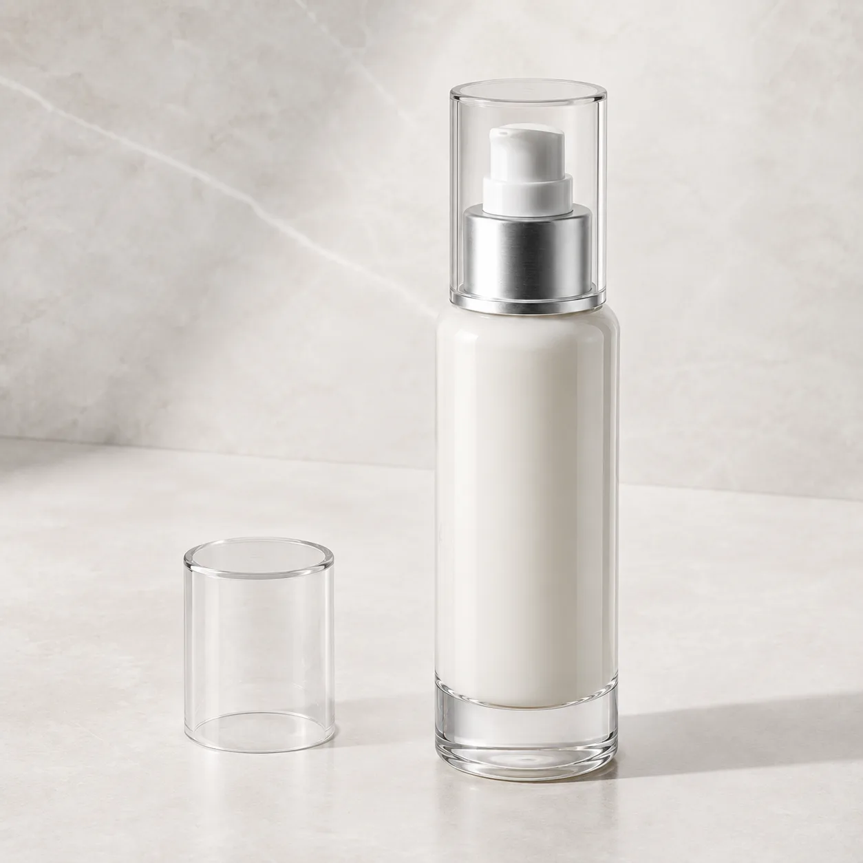 Angled side view of Glass Essence Bottle showing the outer profile