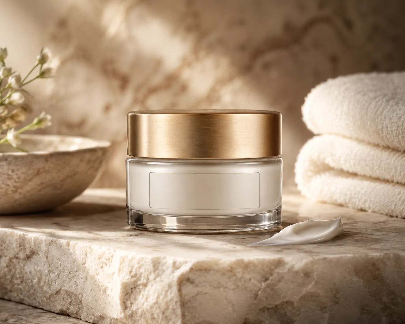 Glass Eye Cream Jar in a cosmetic packaging display for eye creams and concentrated skincare products.