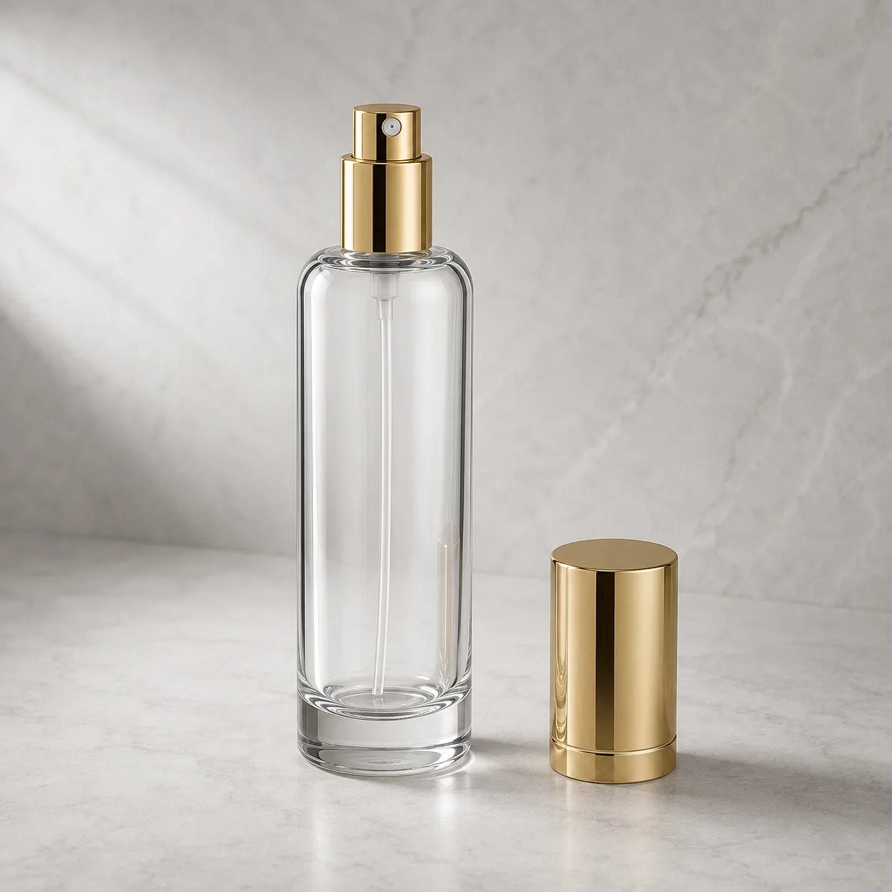 Angled side view of Glass Facial Mist Bottle showing the outer profile