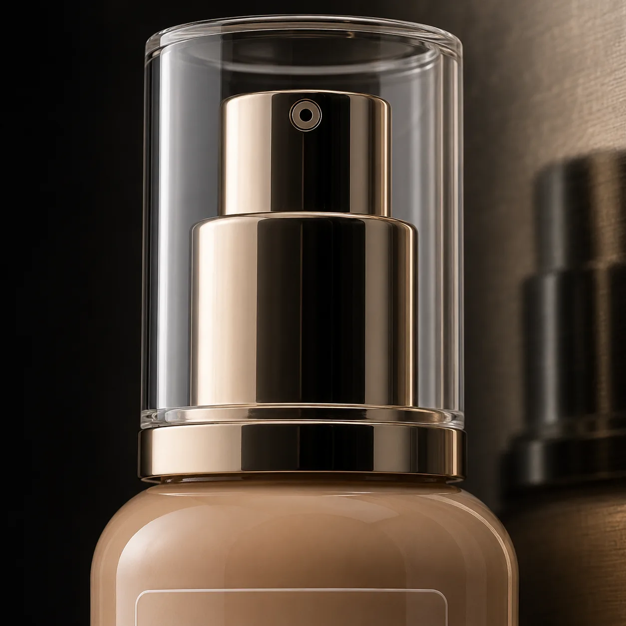 Close view of Glass Foundation Bottle showing closure area and print / coat / label