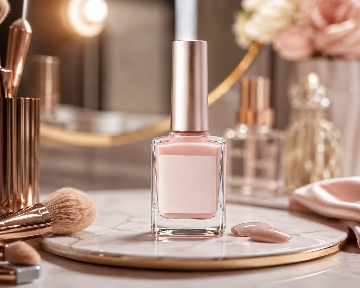Glass Nail Polish Bottle in a cosmetic packaging display for nail polish and nail-care formulas.