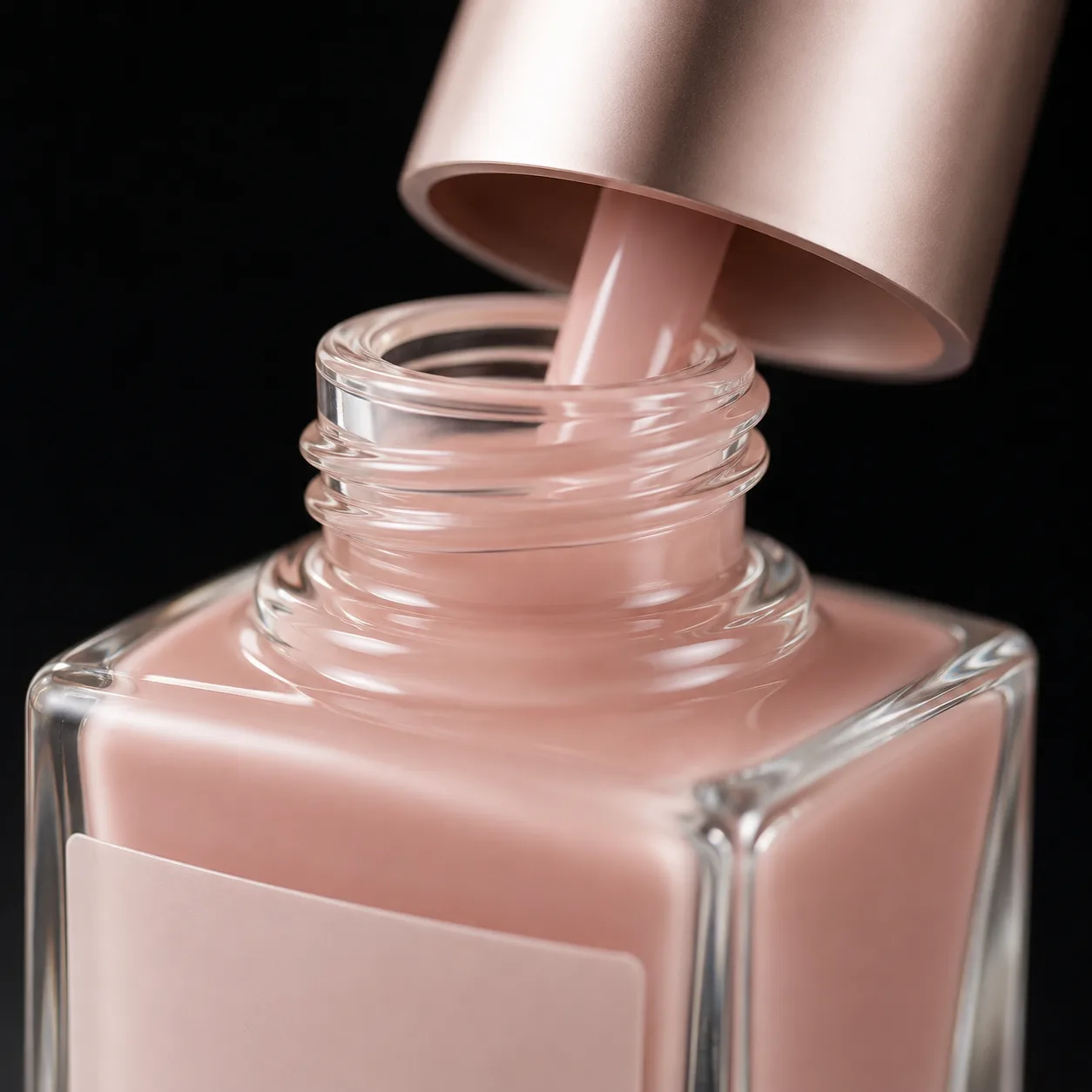 Close view of Glass Nail Polish Bottle showing closure area and print / coat / label
