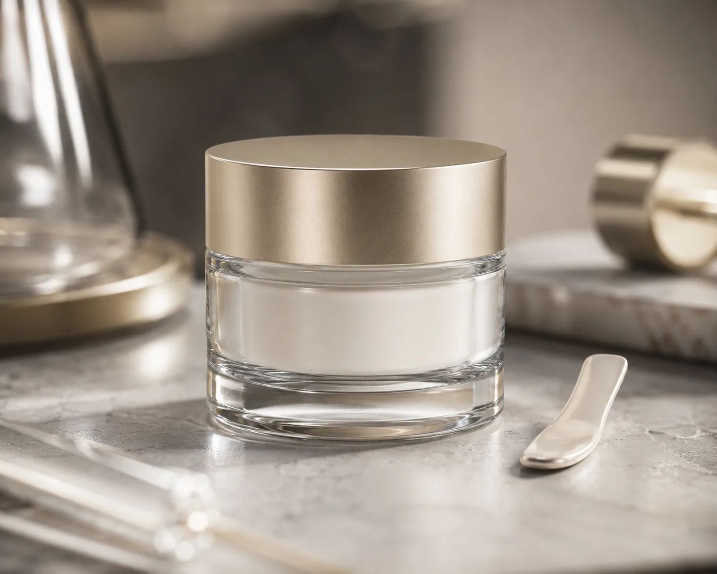 Glass Spatula Cream Jar in a coordinated skincare packaging presentation.