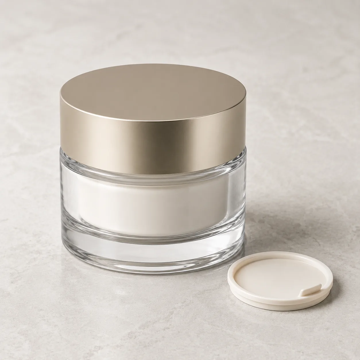 Angled side view of Glass Spatula Cream Jar showing the outer profile