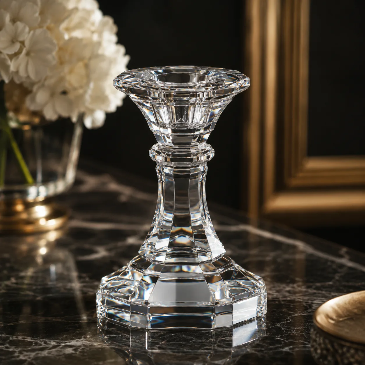 Detail view of Cut Glass Candle Holder showing rim or base detail