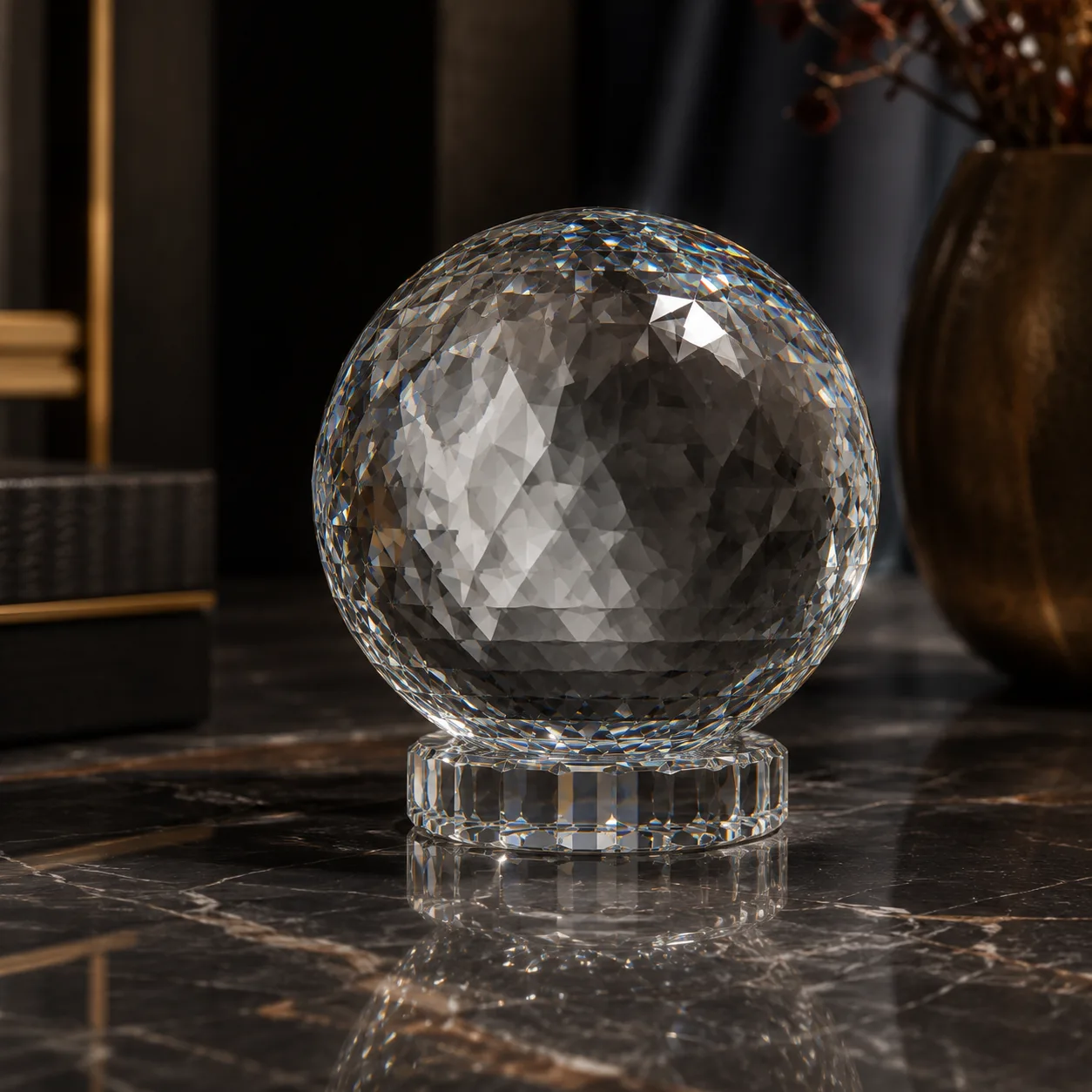 Detail view of Cut Glass Decorative Orb showing accessory confirmed according to selected model