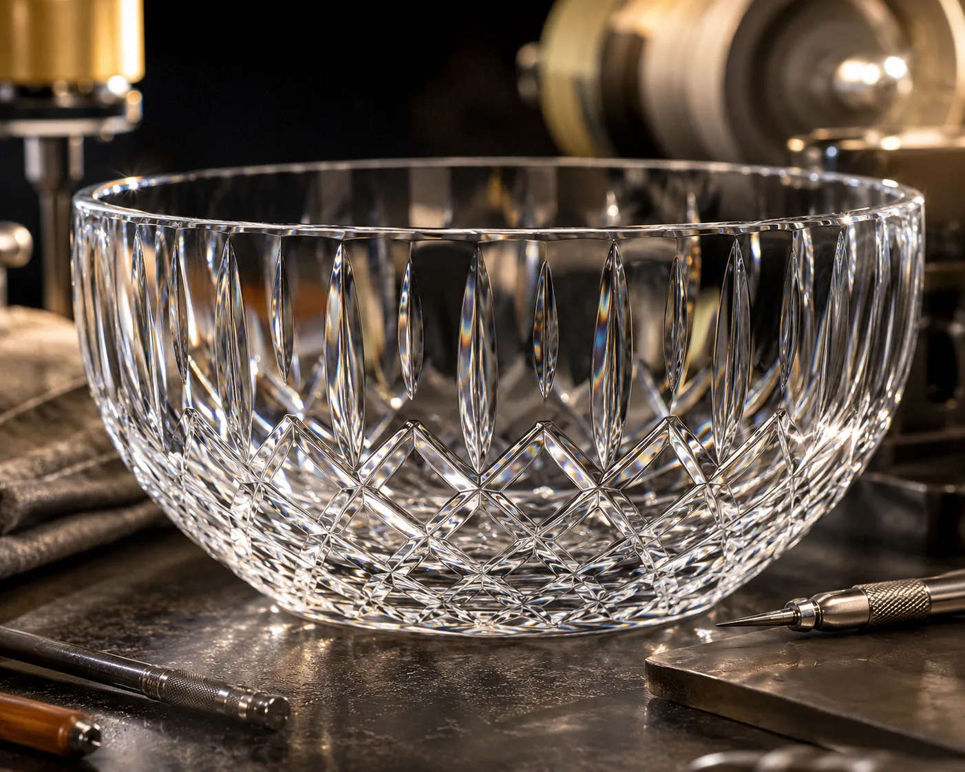 Cut Glass Serving Bowl in a hospitality or decorative display setting.