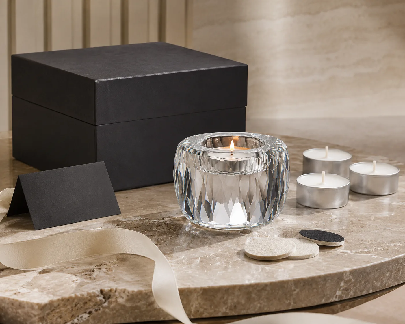 Cut Glass Tealight Holder shown from a secondary angle with the overall form visible.
