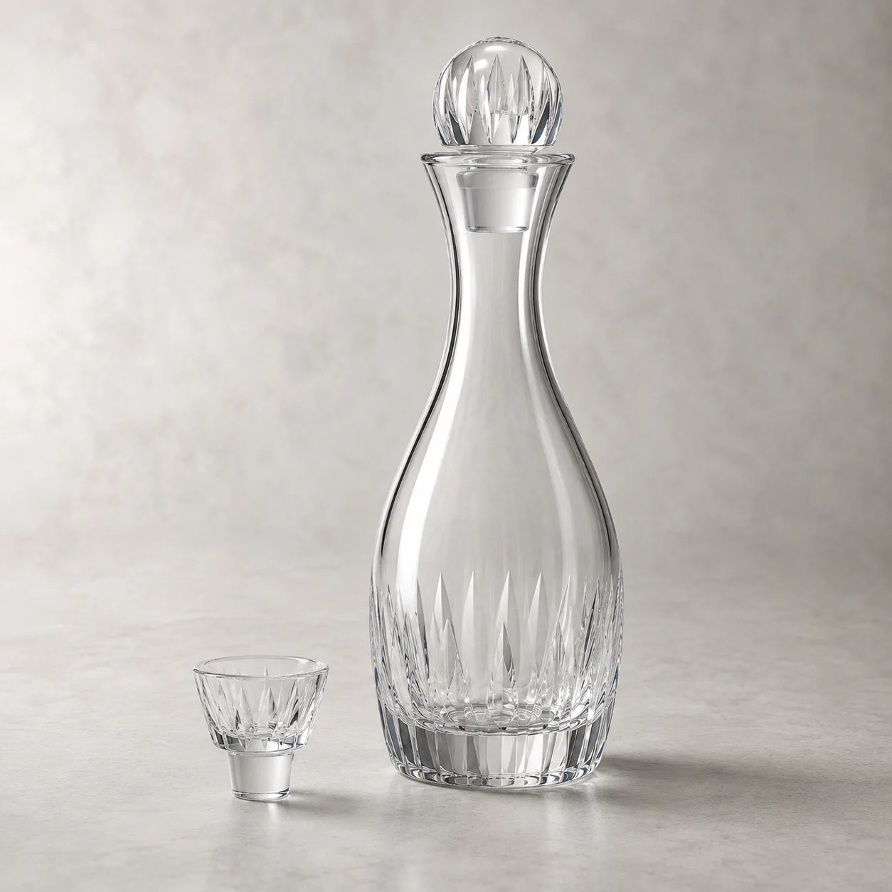 Angled side view of Cut Glass Water Carafe showing the outer profile