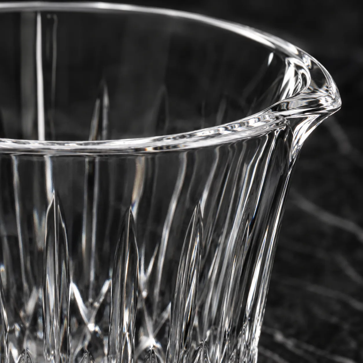 Close view of Cut Glass Wine Chiller showing base detail and faceted surface detail