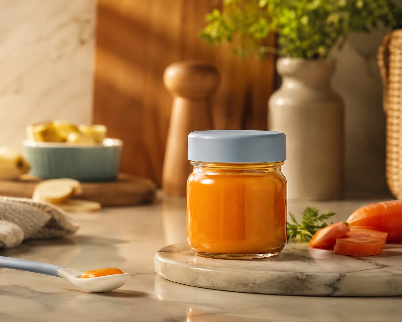 Baby Food Jar in a kitchen or food-storage setting for baby food and purees.