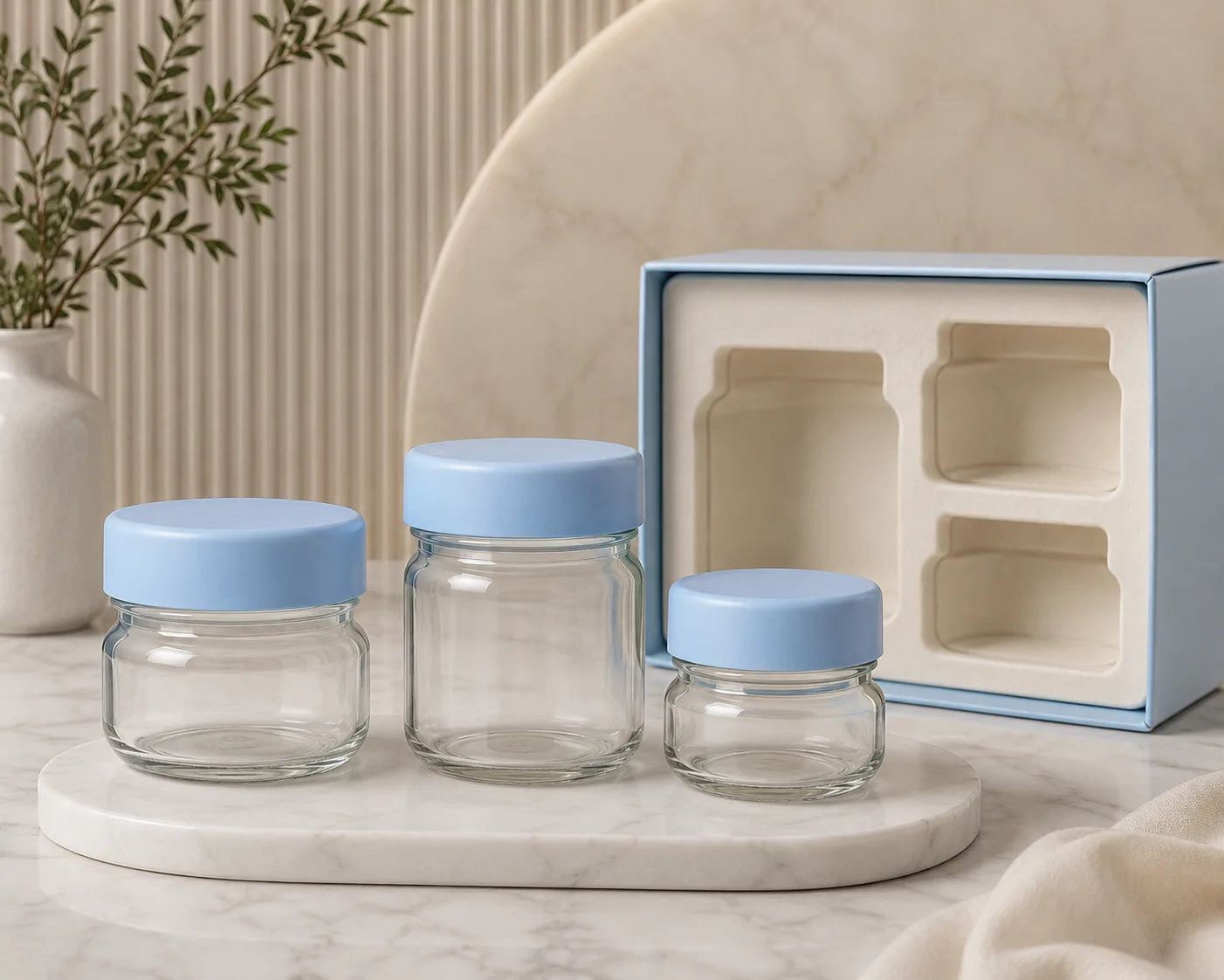 Close-up of Baby Food Jar showing the glass body, rim and base detail.
