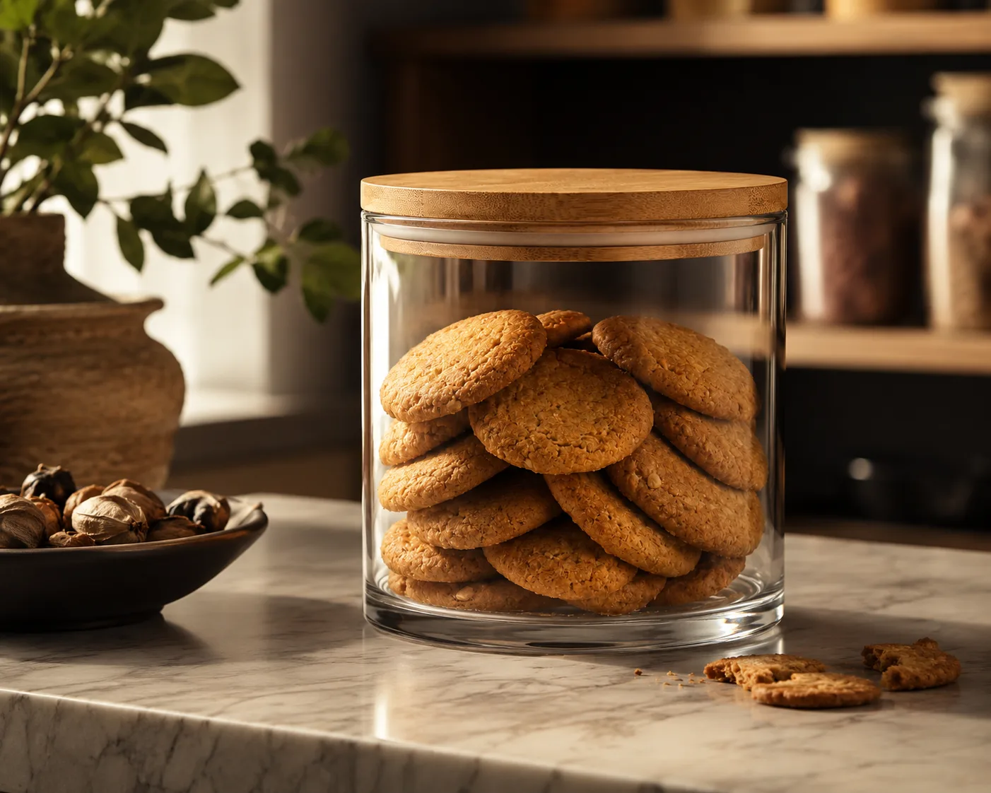 Biscuit Storage Jar in a kitchen or food-storage setting for biscuits and cookies.