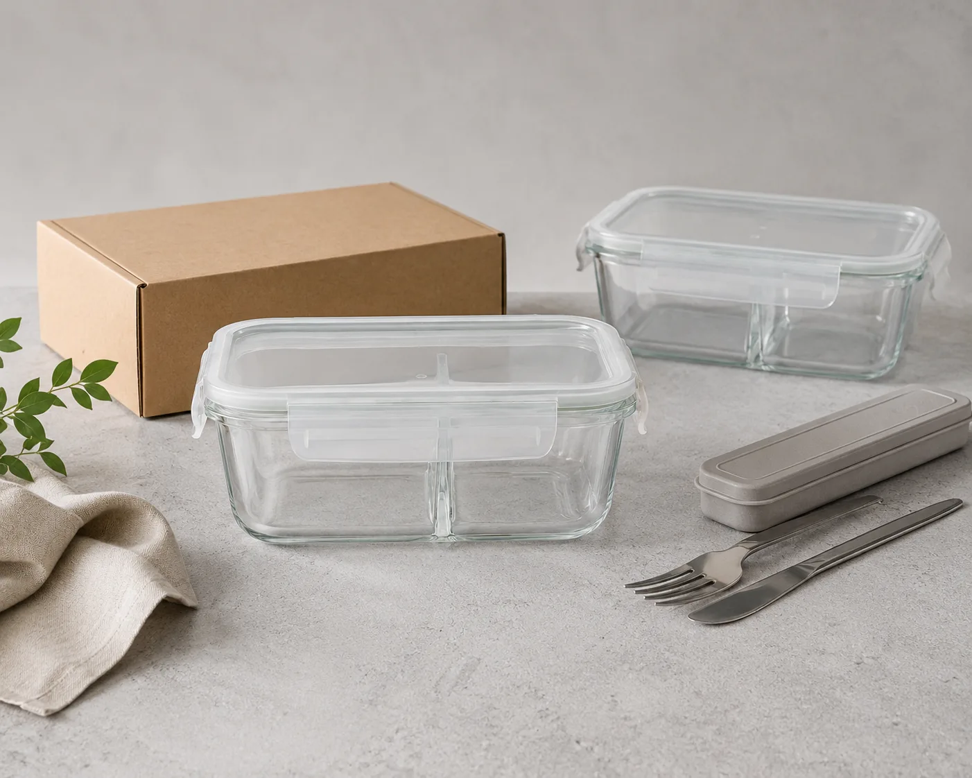 Divided Glass Meal Prep Container shown from a secondary angle with the opening and container profile visible.