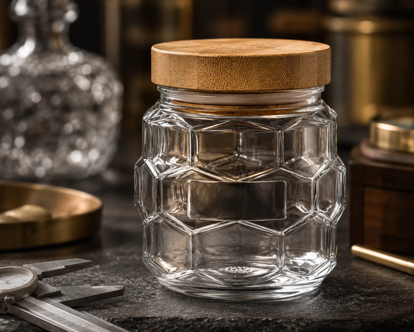 Faceted Food Jar in a coordinated pantry or meal-preparation display.