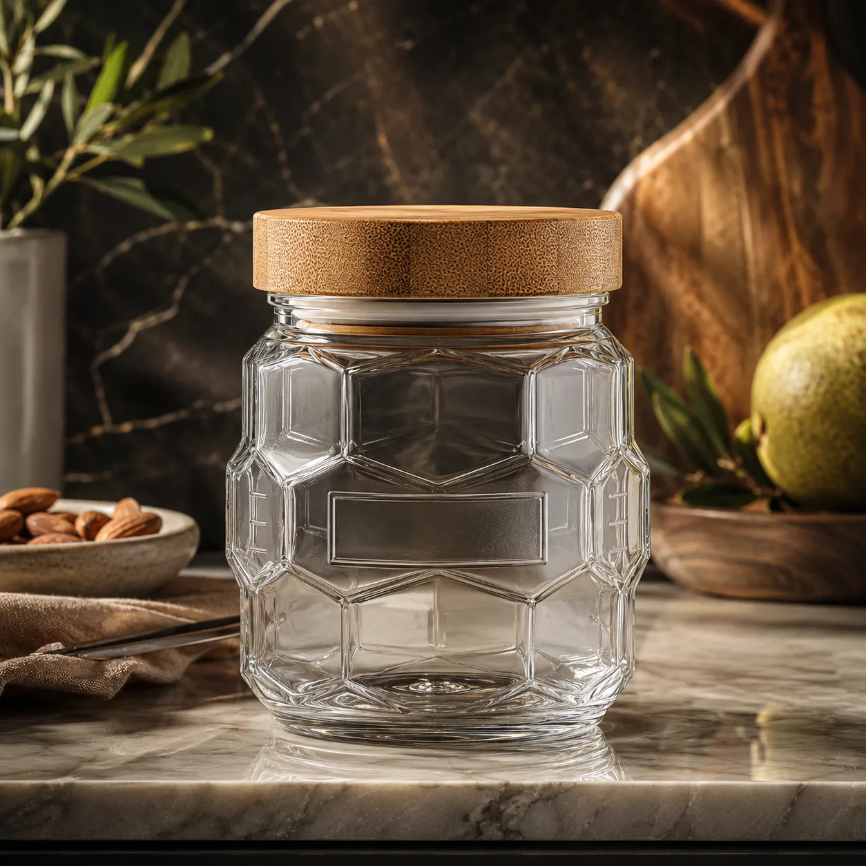 Detail view of Faceted Food Jar showing lid matched to selected jar model