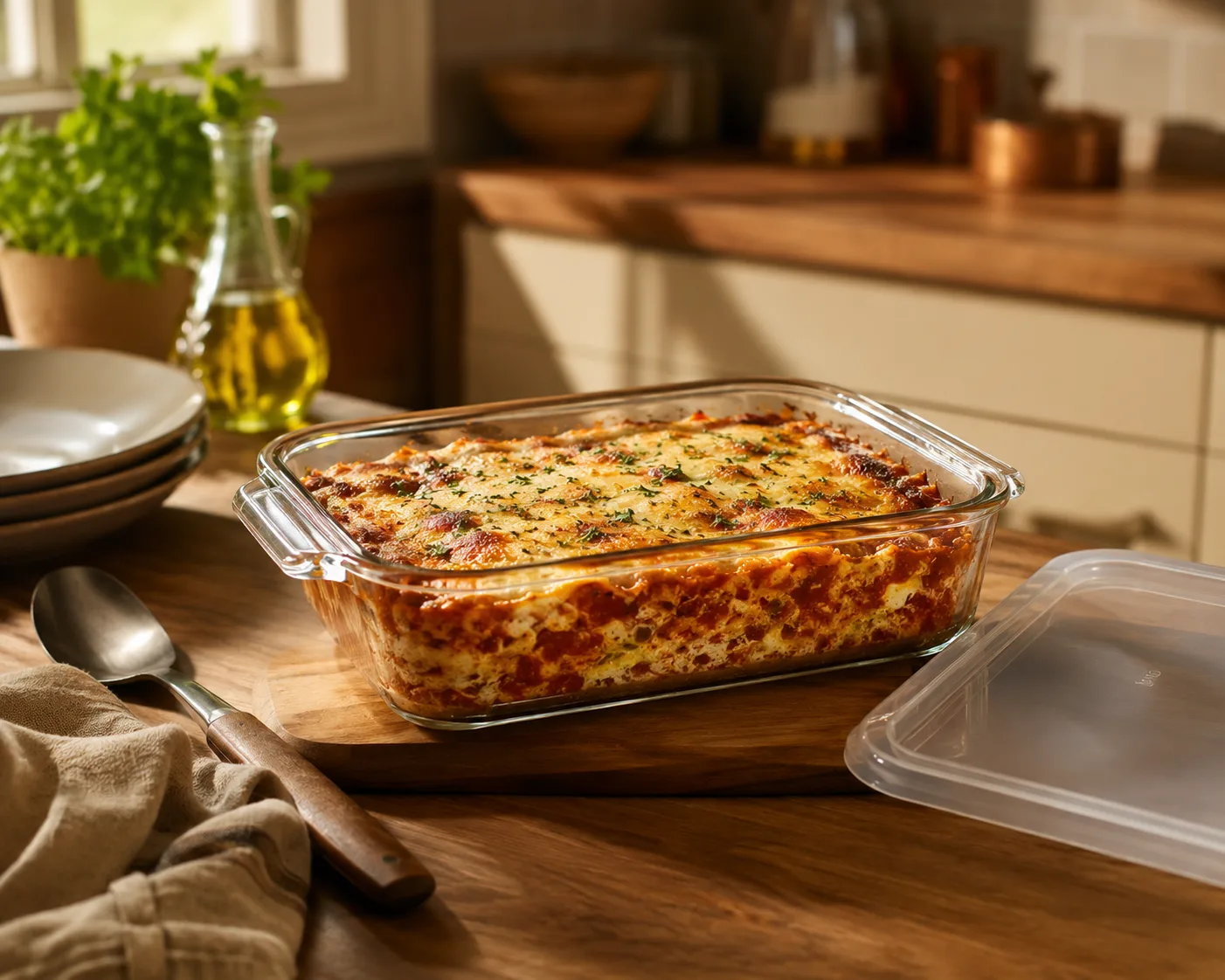 Glass Baking Dish with Lid in a kitchen or food-storage setting for baking and meal preparation.