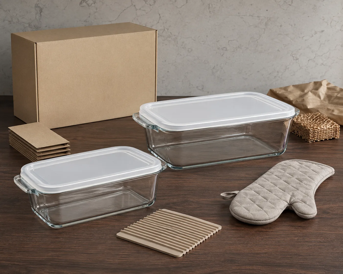 Glass Baking Dish with Lid shown from a secondary angle with the opening and container profile visible.