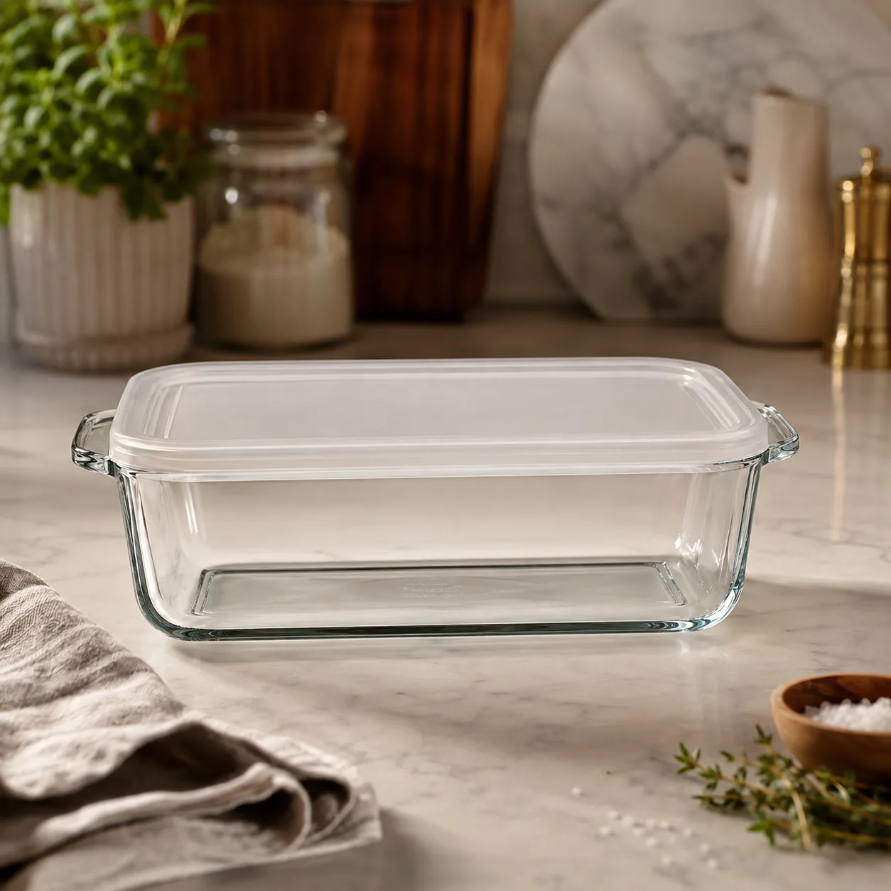 Detail view of Glass Baking Dish with Lid showing lid matched to selected model