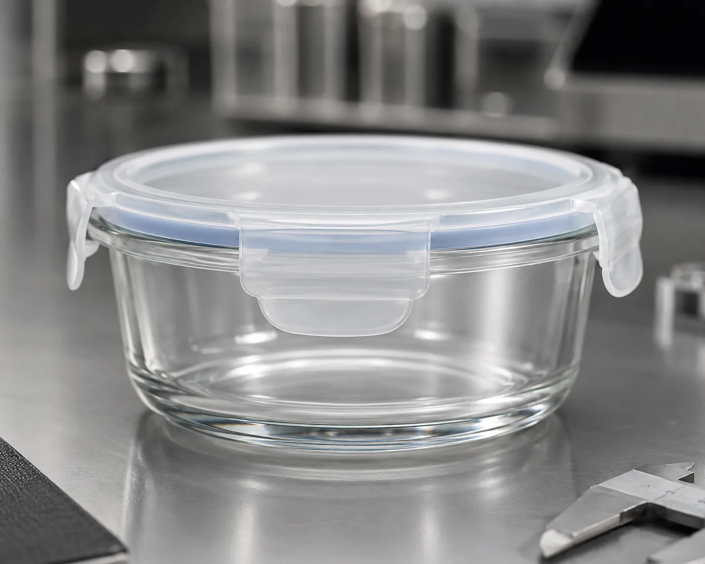 Glass Food Storage Bowl with Lid in a coordinated pantry or meal-preparation display.