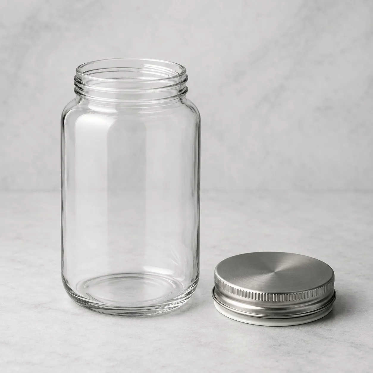 Angled side view of Glass Food Storage Jar showing the outer profile